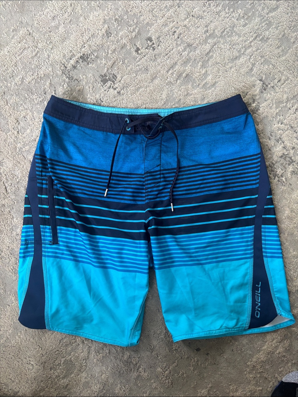 O'Neill Men's Turquoise and Navy Striped Board Shorts